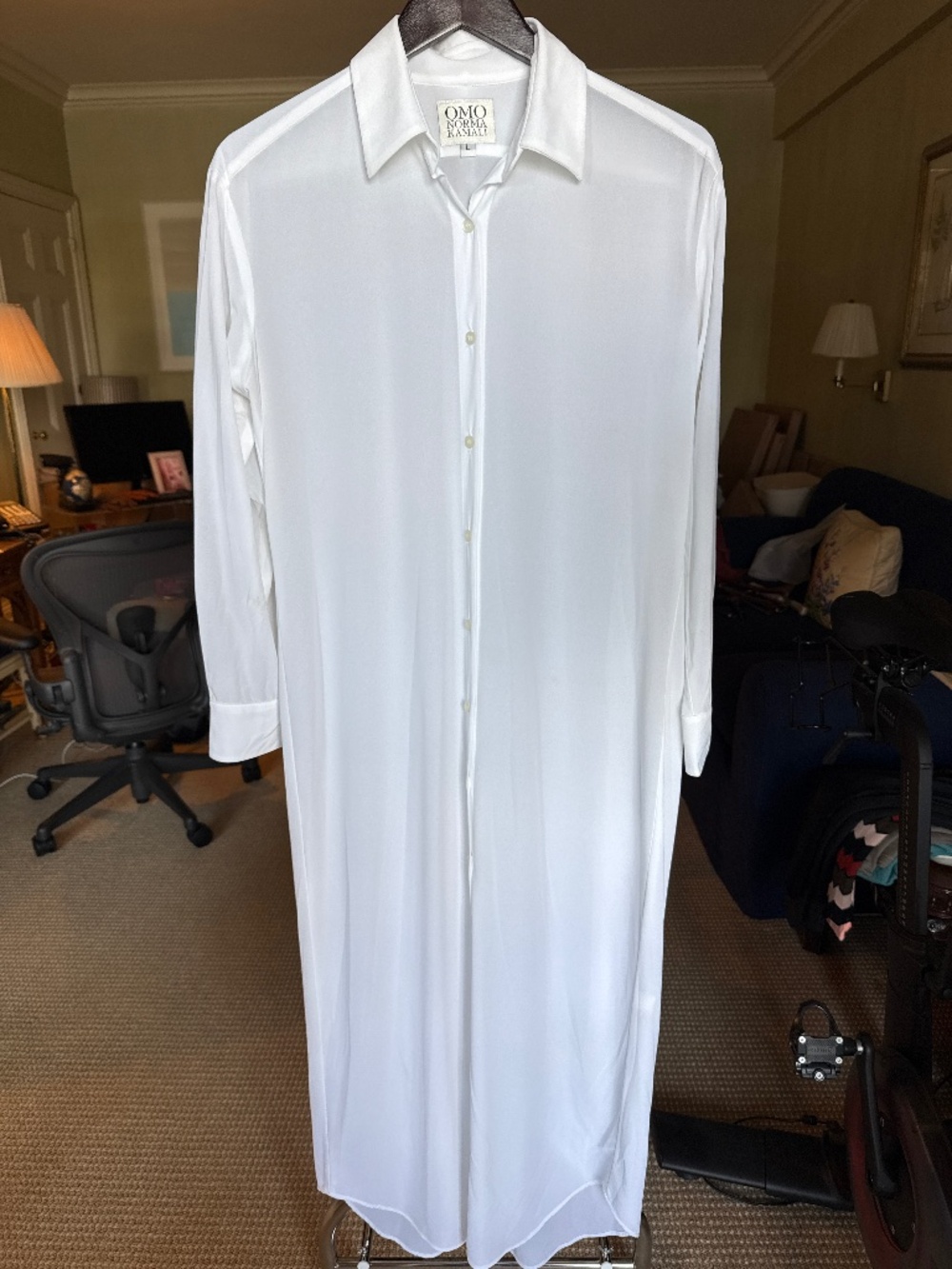 Vintage OMO by Norma Kamali White Minimalist Maxi Shirt Dress c. 1988–1993